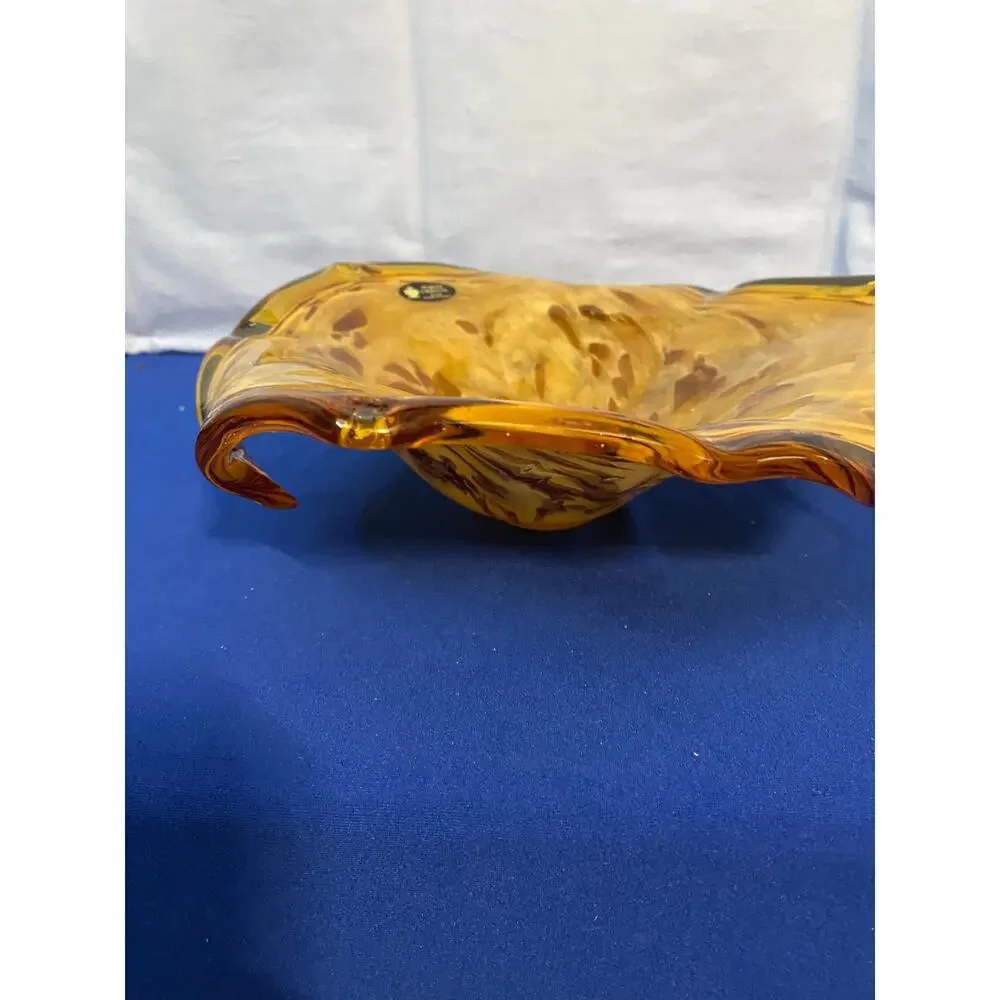 Murano White Crystal Amber Glass Bowl